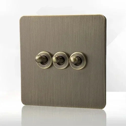 Retro EU FR Metal Panel Wall Toggle Light Switch Socket plug,Bronzed Antique Stainless Steel German 16A Socket with USB Charging