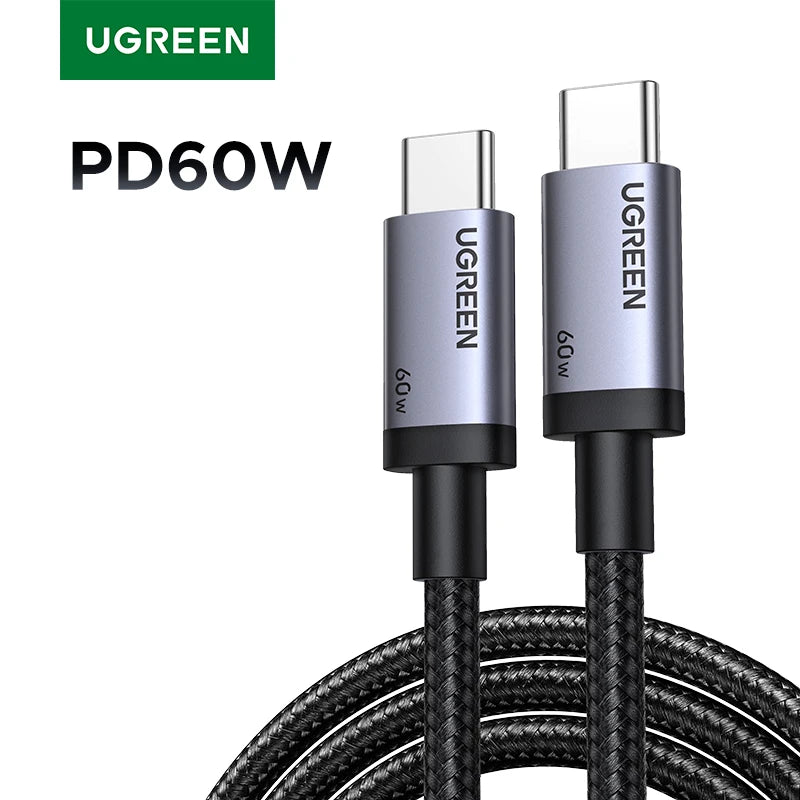 [2 Pack] UGREEN PD60W Cable USB-C to USB-C High-Speed Data Sync And Charging Cable Durable Fast Charge Cable for USB-C Devices