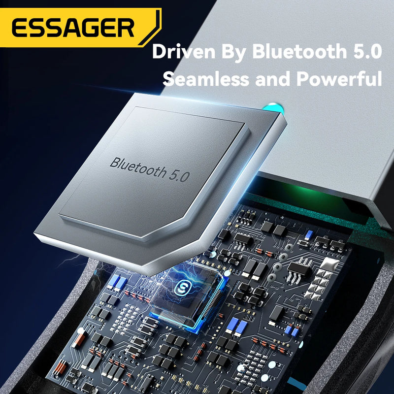 ឧបករណ៍ភ្ជាប់ Bluetooth 5.0 របស់ Essager សម្រាប់ភ្ជាប់ឧបករណ៍បំពងសម្លេងឥតខ្សែក្នុងរថយន្ត ដែលអាចភ្ជាប់ទៅឧបករណ៍បំពងសម្លេងក្នុងរថយន្តបានតាមរយៈ USB ទៅរន្ធដោត 3.5mm។