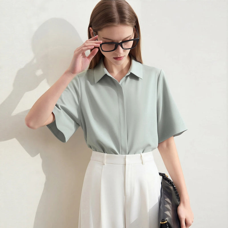 Amii Chiffon Shirt 2026 Summer New Lapel Collar Butterfly Sleeve Women's Blouse Loose Fit Elegant Office Top For Women 12622181