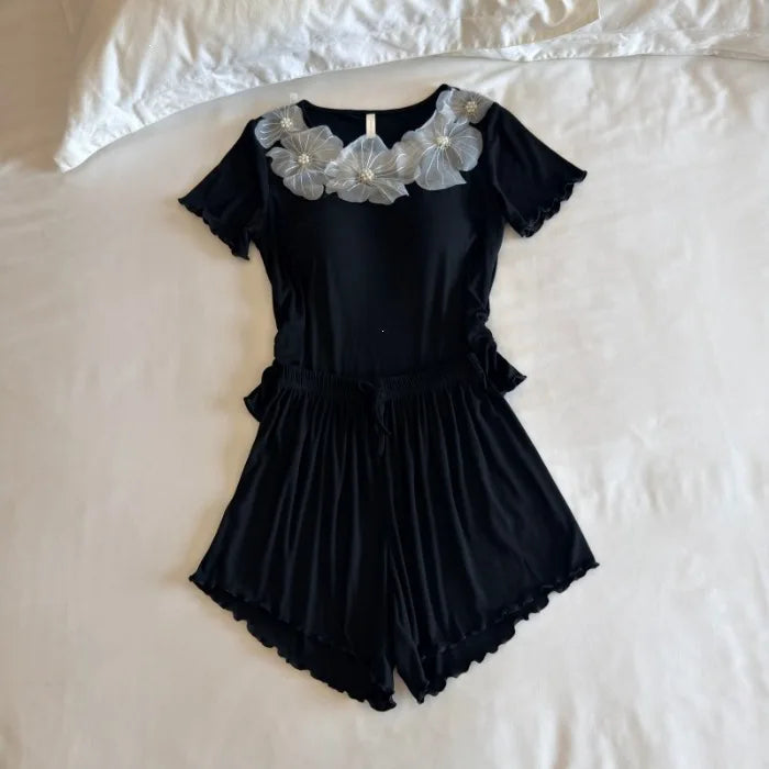 Summer Sleepwear Women's Pajama Elegant 2 Pieces Sleeping Home Suit 2026 New Short Sleeve Top Shorts Homewear Pijama Pyjamas