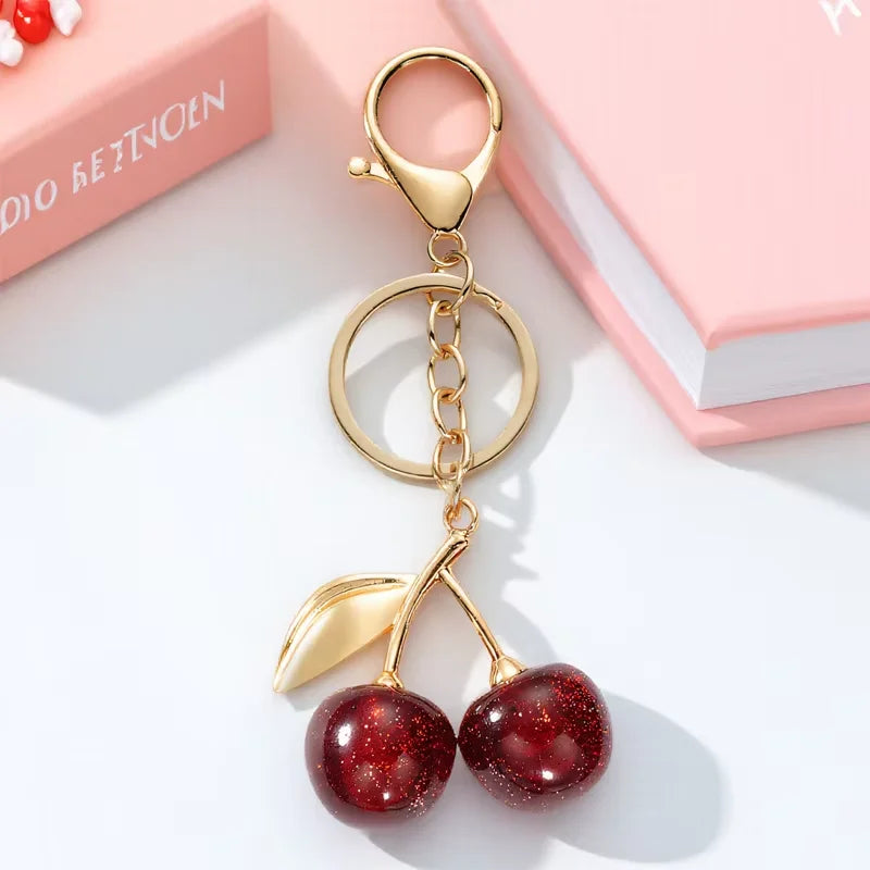 Fashion Cherry Key Chain Cute Resin Red Cherry Backpack Pendant for Women Backpack Decorative Accessories