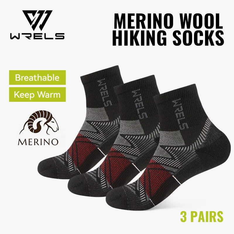 WRELS 1/2/3pairs Merino Wool Ankle Hiking Running Socks Compression Support Thick Cushion Moisture Wicking Breathable Socks
