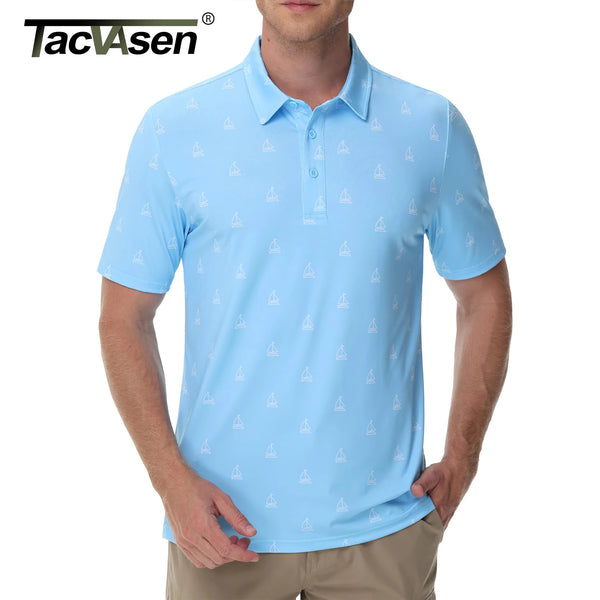 TACVASEN Mens Polo Golf Shirts Fashion Moisture Wicking Performance T-Shirts Print Breathable Short Sleeve Polo Shirt for Men
