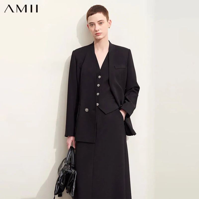 អាវធំ Amii Minimalism សម្រាប់ស្ត្រី 2026 រដូវស្លឹកឈើជ្រុះថ្មីសម្រាប់ធ្វើដំណើរទៅធ្វើការ ក V រាងបេះដូង អាវធំសម្រាប់ធ្វើការ 12453042