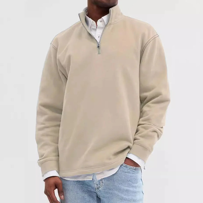 Men's Half-Zip Knit Hoodie – Soft Gray Pullover with Relaxed Fit, Modern Drop Shoulder Design 13 Colors Available