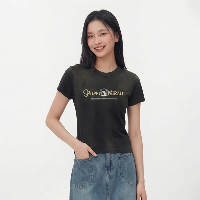Semir Womens Tshirt 2026 Short Gradient Washed Slim Printed Sweet Cool Style Slim Fit