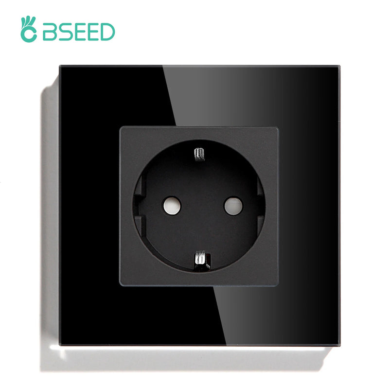 BSEED EU Double Wall Light Switches Touch Switch Wall Socket USB Type-C Charge Port Crystal Glass Panel Switch Blue Blacklight