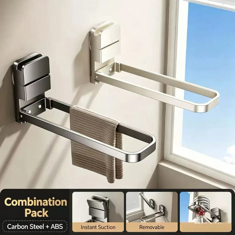 Bathroom Suction Cup Type Foldable Towel Rack Storage Rack Without Punching Holes, Bathroom Wall Hanging Pole, Hand Towel Rack