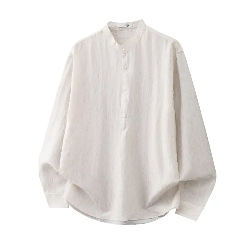 DUKEEN Men's Lyocell Linen Blend Henley Shirt Long Sleeve Stand Collar Lightweight Breathable Casual Old Money Style