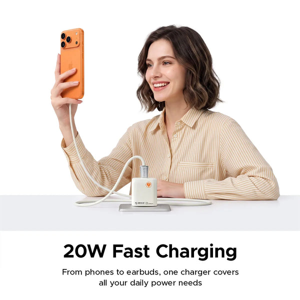 ORICO GaN 20W Charger PD Fast USB Type C Mini Charging USB C PD3.0 QC3.0 Quick Charging For iPhone 16 15 14 Mobile Phone Charger