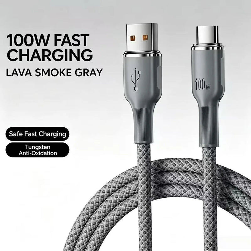 100W Super Fast Charging Type-C Data Cable for Huawei Apple Xiaomi OPPO Car Charging Compatible High-Speed USB Cable