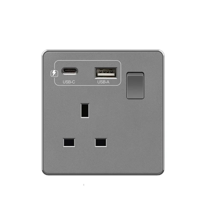 Black Universal Smart 3.1A USB C Wall Socket,UK Type-C 18W Fast Charging Plug Adapter Outlet,Dual Socket with Power Indicator
