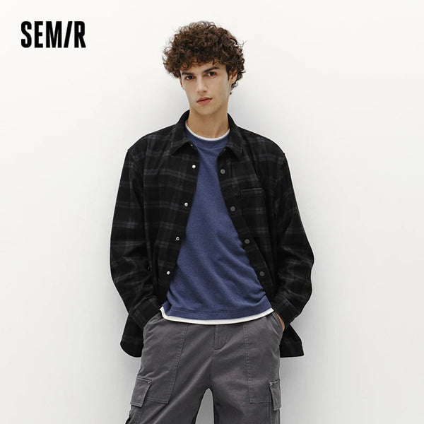 អាវបុរស Semir ក្រណាត់ Corduroy លំនាំ Plaid ដៃវែងឆ្នាំ ២០២៦ រដូវរងាសមស្រួលស្លៀក រចនាប័ទ្មធម្មតា ស្លៀកពាក់ជាស្រទាប់ៗ មើលទៅប្រចាំថ្ងៃ