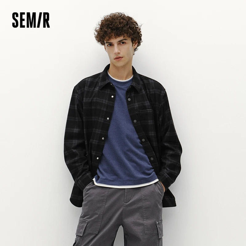 អាវបុរស Semir ក្រណាត់ Corduroy លំនាំ Plaid ដៃវែងឆ្នាំ ២០២៦ រដូវរងាសមស្រួលស្លៀក រចនាប័ទ្មធម្មតា ស្លៀកពាក់ជាស្រទាប់ៗ មើលទៅប្រចាំថ្ងៃ