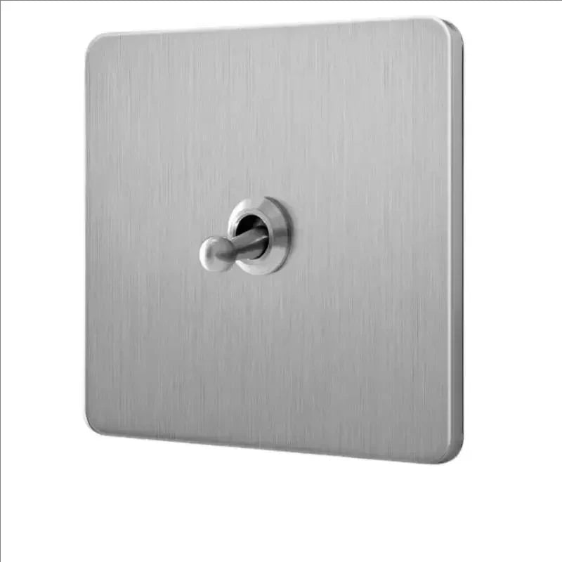 Retro EU France Socket Stainless Steel Brushed Double Power Outlet Toggle Metal Lever 1-4 Gang 2Way Wall Light Switch Panel RJ45