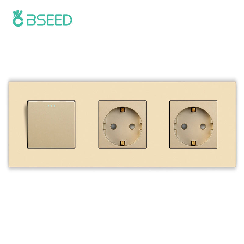 BSEED 1/2/3Gang 1Way Mechanical Light Switch Plus Electrical Outlets Plastic Frame Wall Switch On Off Power Socket