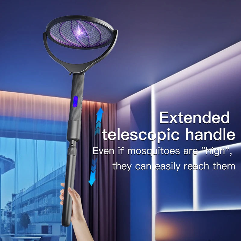 3 in 1 Electric Mosquito Killer Lamp Racket Foldable Mosquito Killer 2400V USB-C Rechargeable Electric Fly Swatter UV Light