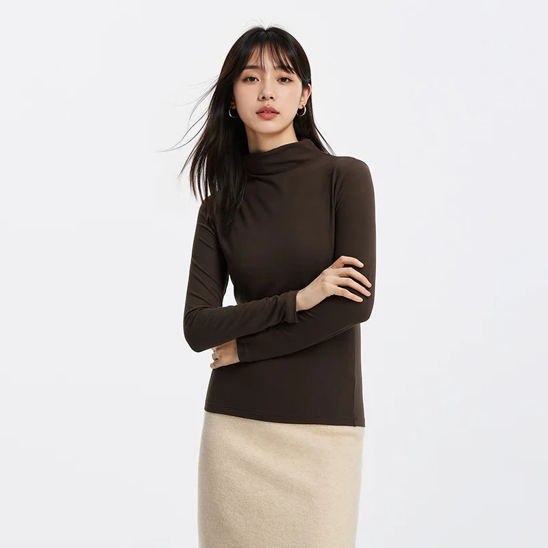 Semir Women Tshirt Thermal Warmth Antibacterial Fabric Solid Color Commuter Style Soft Touch Extended Collar 2026 Spring