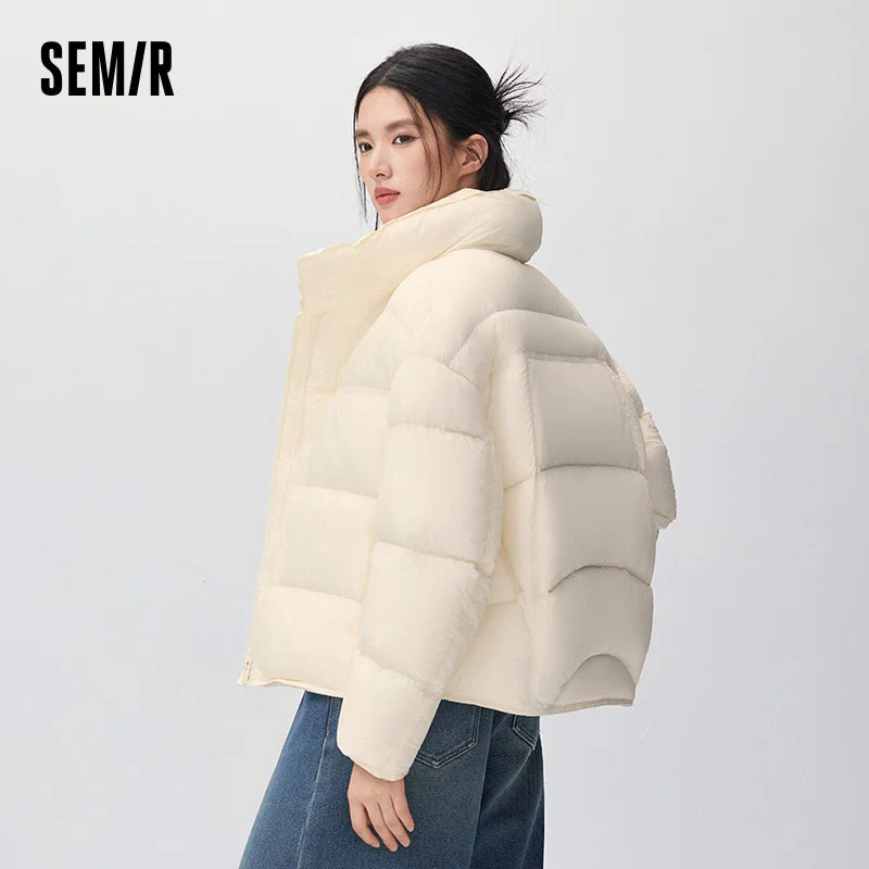 អាវក្រៅ Semir សម្រាប់ស្ត្រី ៩០ ភាគរយ ធ្វើពីរោមចៀម ធន់នឹងទឹក ធន់នឹងប្រេង ធន់នឹងស្នាមប្រឡាក់ ធន់នឹងកម្ដៅ ធន់នឹងកម្ដៅ មានក្រណាត់ការពារឋិតិវន្ត ថ្មីឆ្នាំ ២០២៦