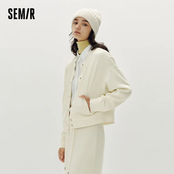 អាវក្រៅស្ត្រី Semir ខ្លី រលុង ស្មាធ្លាក់ ក ស្រទាប់ រចនាប័ទ្មធម្មតា សម្លៀកបំពាក់ខាងក្រៅរដូវស្លឹកឈើជ្រុះ ពាក់ប្រចាំថ្ងៃ 2026