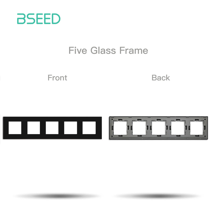 BSEED EU Standard Crystal Panel Wall Socket Frame Glass Switch Panel With Metal Plate 86/157/228/299mm White Black Golden
