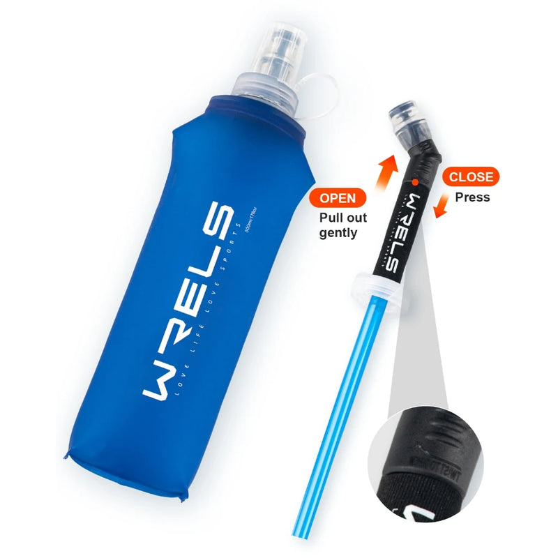 WRELS Water Bottle TPU BPA-Free Folding Soft Flask Outdoors Sport Water Bottle Running Camping Cycling Collapsible Water Bottle