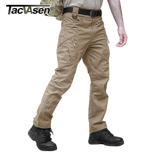 TACVASEN Zipper Pockets Pants Safari Clothing Men‘s Outdoor Cargo Pants Hiking Combat Trousers Ripstops Work Pants Field Male