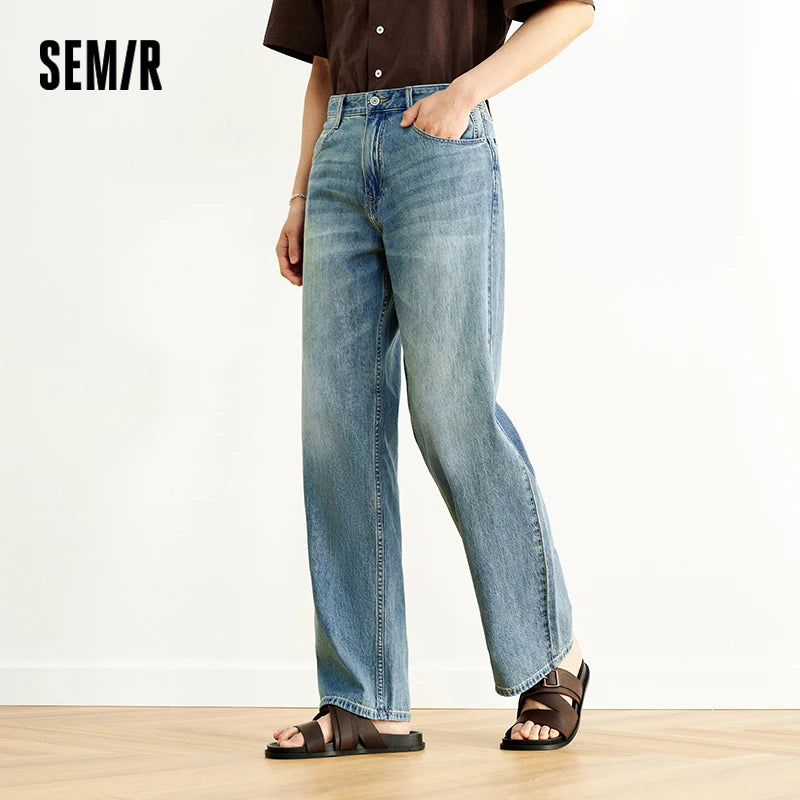 Semir Men Jeans Washed 2026 Retro Loose Fit Straight Cotton Urban Casual Everyday Style Soft Comfortable Daily Wear Trendy
