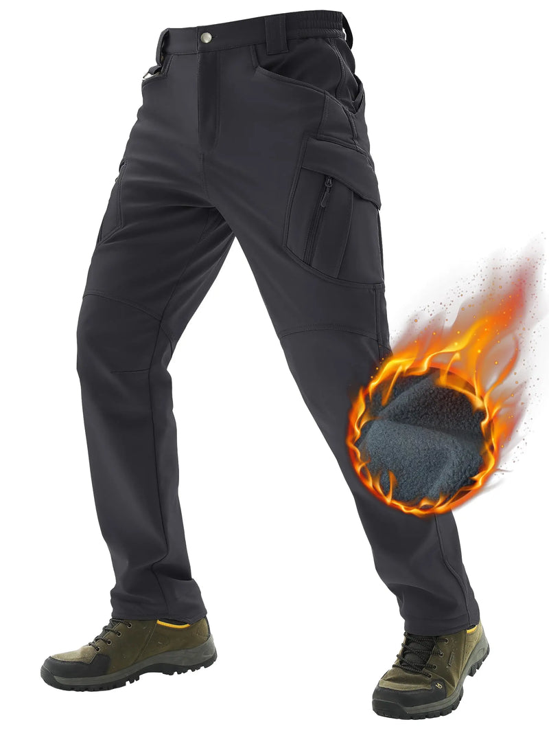 TACVASEN Winter Softshell Warm Pants Mens IX9 Outdoor Hiking Cargo Pants Waterproof Fleece Pants Safari Team Work Trousers