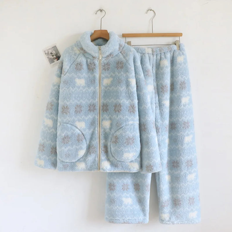 Flannel Thickened Warm Winter Loungewear Sleepwear Sets Soft Pajamas for Woman 2026 Nightwear 2 Piece Nighty Pijama Home Wear