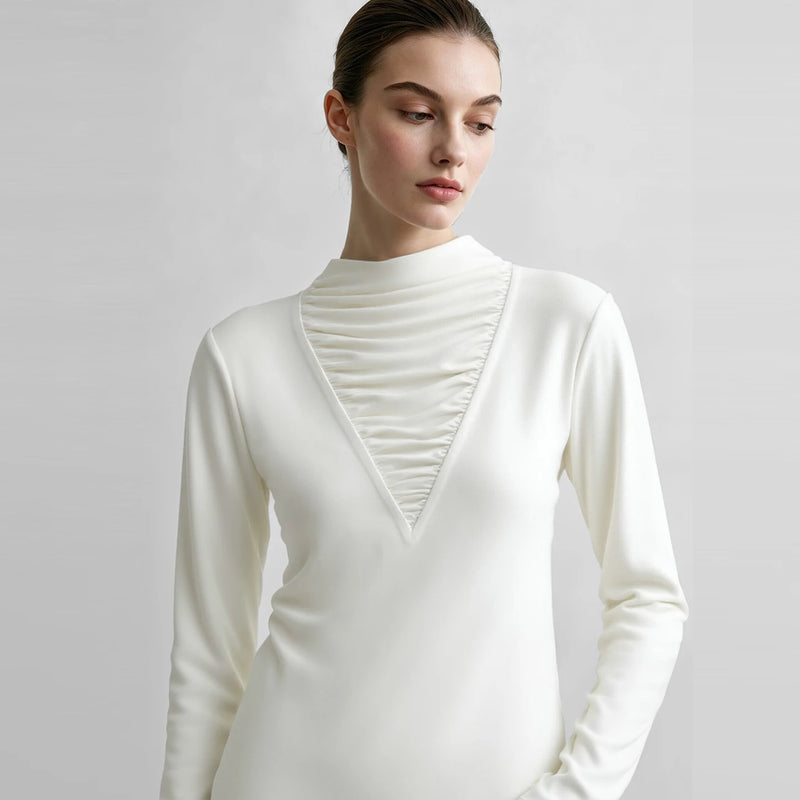 អាវយឺតដៃវែង Amii Pile Collar Slim Fit Elegant Comter Minimalist Versatile Winter 2026 Tops សម្រាប់ស្ត្រី 12644048