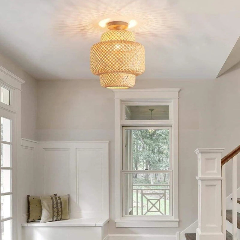 JOYINLED Japanese Style Bamboo Ceiling Lamp 30CM Ceiling Light Handmade Light Fixture E27 for Dining Living Room Home Decor