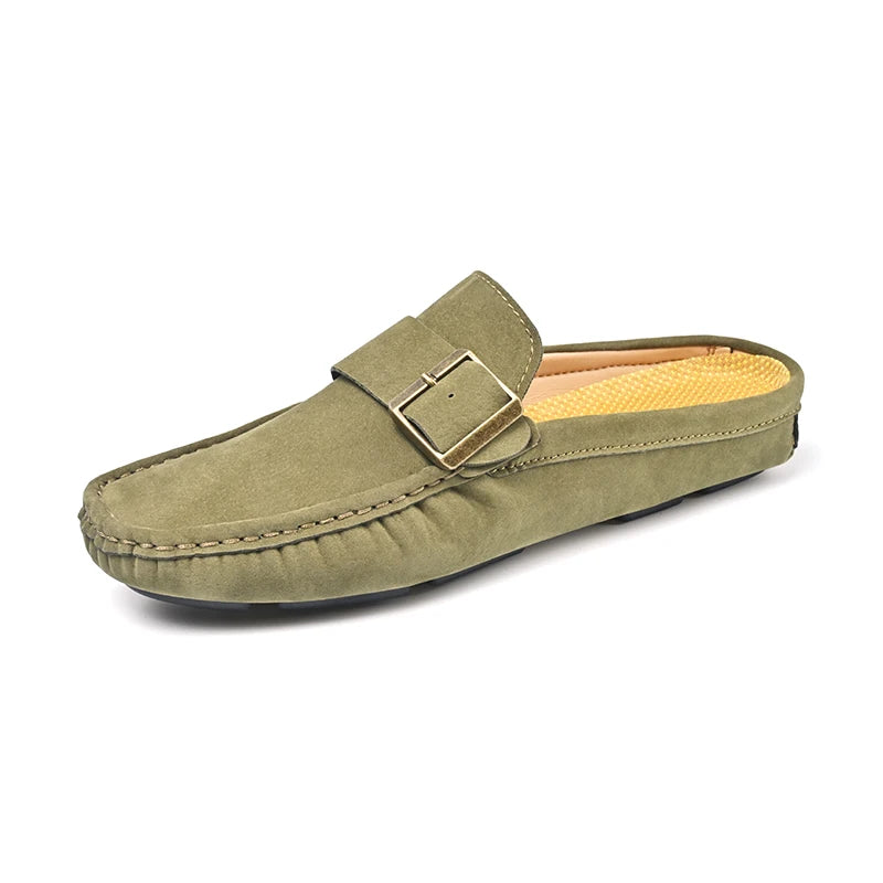 Summer Big Size 47 48 Half Shoes Men Casual Slip On Leather Shoes Loafers Half Slippers