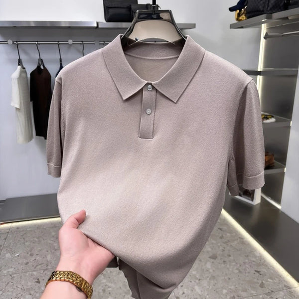 Men's Summer Short Sleeve Polo Shirt | Lightweight Breathable Ribbed Knit | Casual Slim Fit Multi-Color Tops