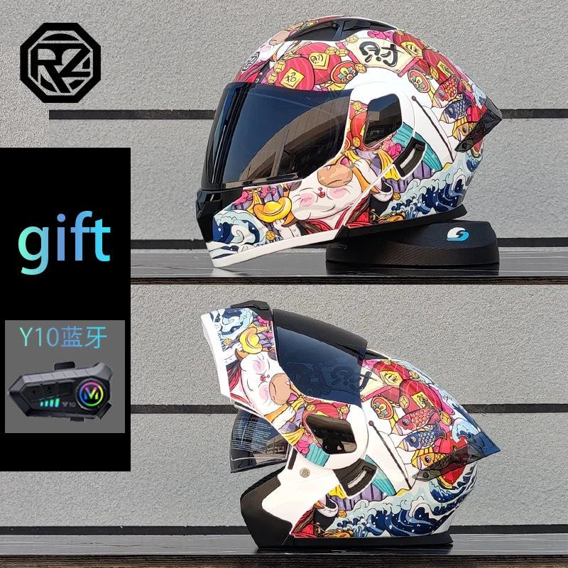 ORZ Motorcycle Helmet Modular Flip Helmet Dual Lens Full Helmet Comes with Bluetooth Earphones Model 103
