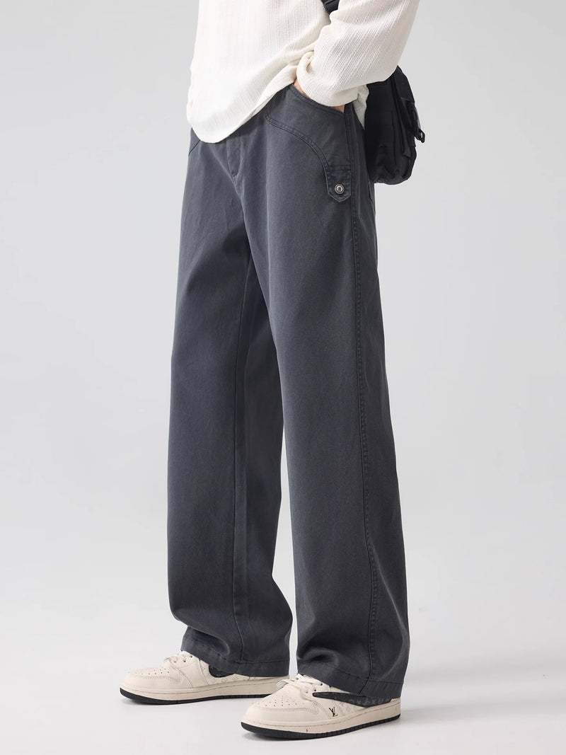 DUKEEN Heavyweight Lyocell Blend Straight Men's Casual Pants 2025 Autumn Soft Loose Fit Essential Trousers Men's Clothing