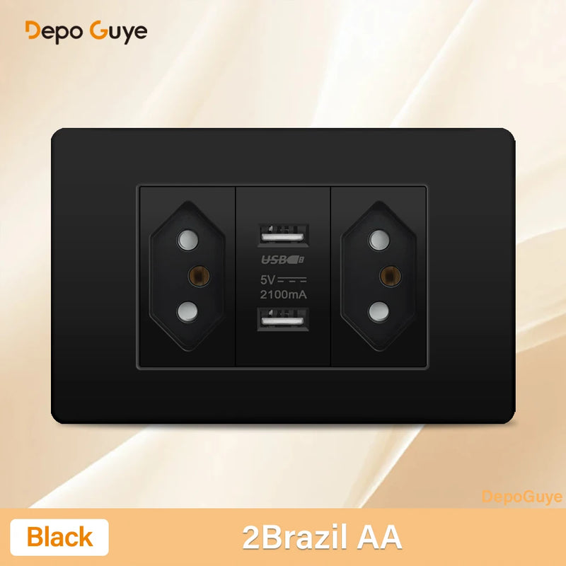 Italy Chile Mexico Outlet with USB Smart Type-c 20W Fast Charging Wall plug,Brazil Electric Light Switch Dual usb Power Socket