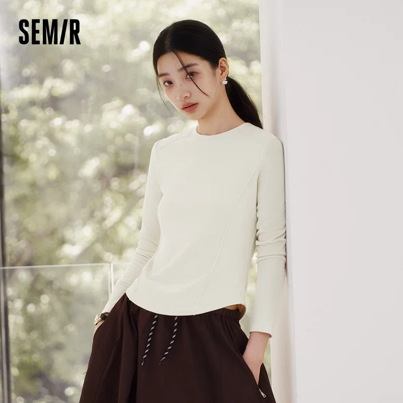 Semir Long Sleeve T-Shirt Women Winter Long Sleeve T-Shirt Women Winter Top Fitted Shoulder  Color 2025 New Slim Soft Clothing