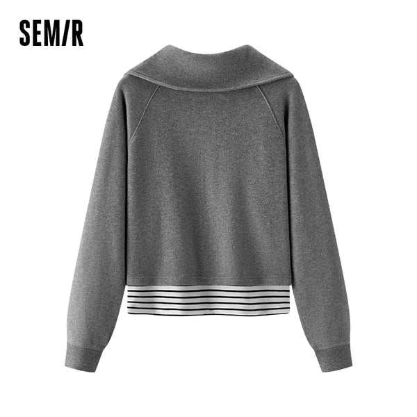 អាវយឺត Semir សម្រាប់នារី លំនាំឆ្នូត ដៃអាវ Raglan រចនាពីរដុំ អាវកាក់លម្អិត 2026 រដូវរងា ទន់ ស្រួលពាក់