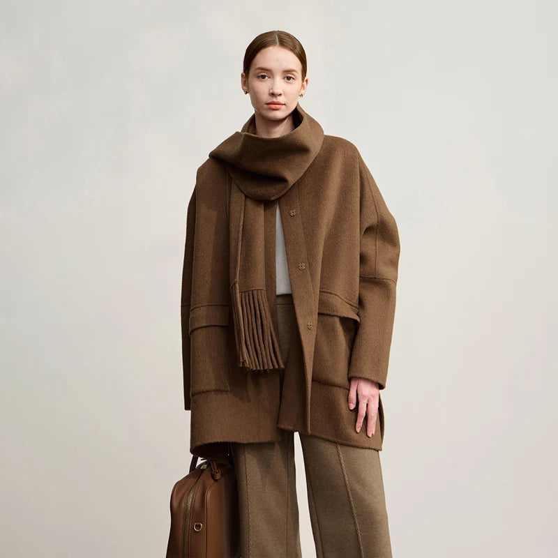 Amii Women's Coat 2026 Winter New Minimalism Loose Warm Women's Wool Coat O-Neck Long Sleeves Versatile Clothing Female 12554022