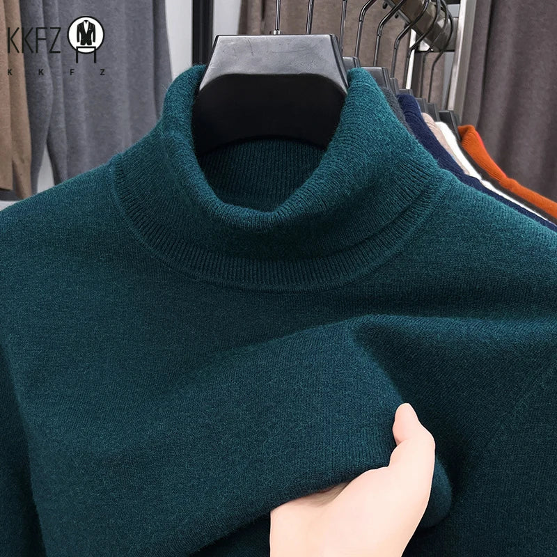 Men's Knitted Turtleneck Sweater High Quality Anti-Pilling Long Sleeve Solid Color Pullover for Autumn Trendy Streetwear