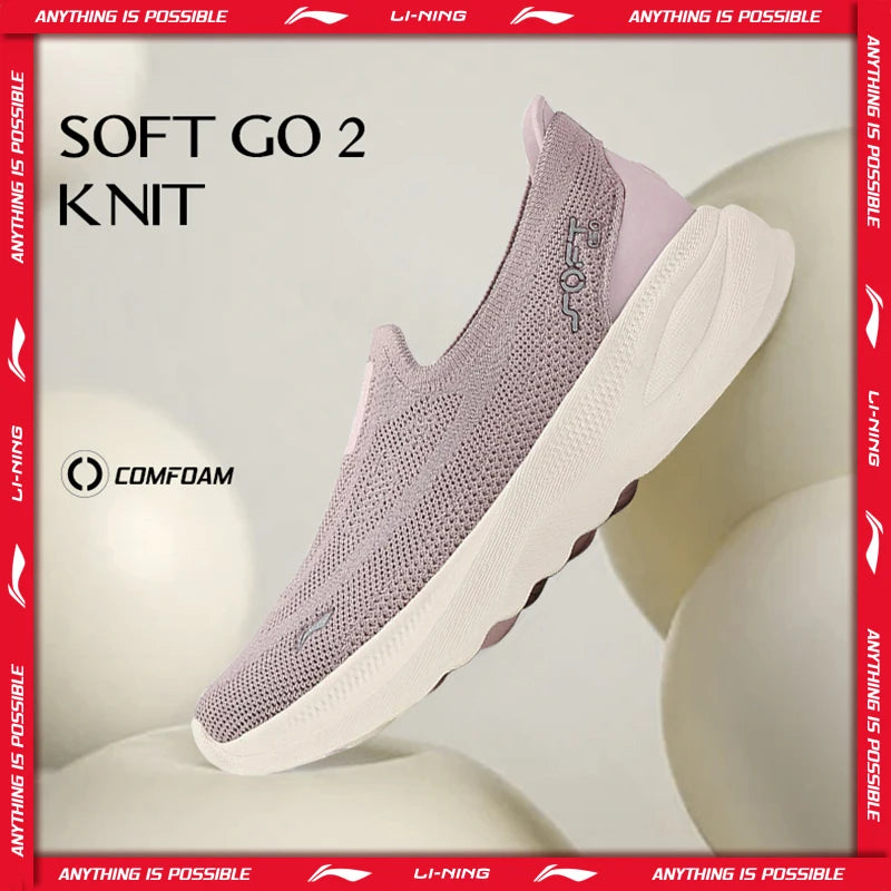 Li-Ning Women's SOFT GO 2 KNIT Slip-on Casual Walking Shoes Breathable Cushion Flexible LiNing Comfortable Sneakers AGLV018