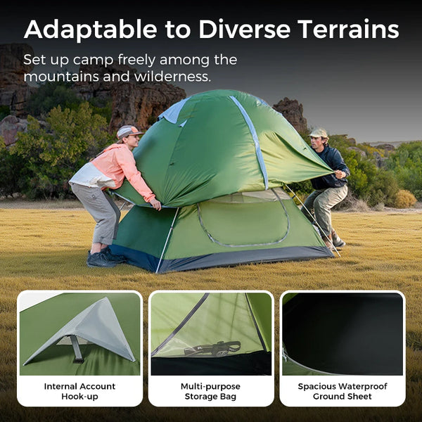 Naturehike 2-3Person Portable Outdoor Storage 210T Double Canopy Double-Layer Camping Tent Waterproof Tent for Cycling&Picnics