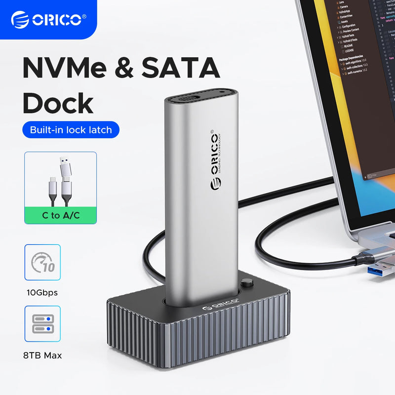 ORICO M.2 NVMe SATA SSD Enclosure Docking Station USB 3.2 Gen 2 10Gbps External Docking Base with lock latch Tool Free