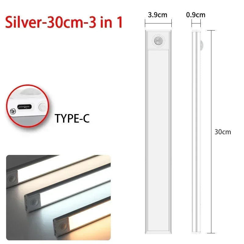ភ្លើង ចាប់ សញ្ញា ចលនា ម៉ាញេទិក អាច សាក បាន ទំហំ 10-60 សង់ទីម៉ែត្រ អំពូល LED ស្តើង បំផុត ក្រោម ទូ ស័ក្តិសម សម្រាប់ ផ្ទះបាយ ទូខោអាវ សិក្ខាសាលា