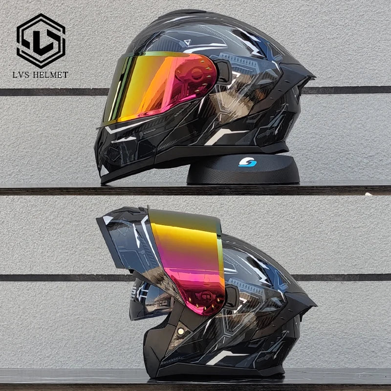 LVS latest motorcycle helmet dual lens modular flip helmet suitable for both men and women, road travel full helmet DOT 909
