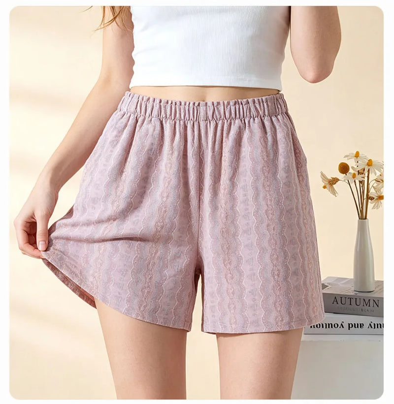 Summer Couple Sleepong Pants 100% Cotton Gauze Men's and Women's Thin Loose Home Pants Elastic Waist Shorts Pajama Pants