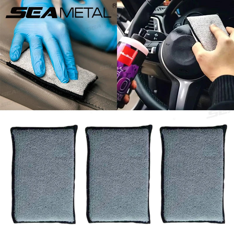 SEAMETAL 3PCS Soft Double Side Microfiber Scrubbing Sponge Car Leather Cleaning Microfiber Towel Wax Sponge Car Clean Tools