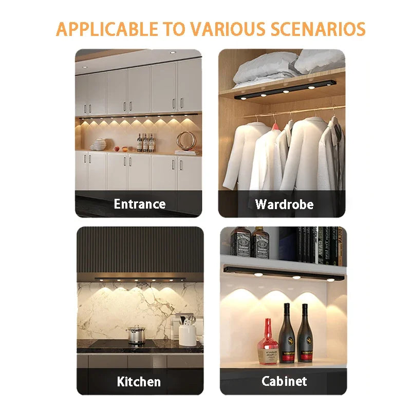 Motion Sensor Night Light LED Under Cabinet Lights Rechargeable Cat's Eye Ripple Atmosphere Lamp Room Indoor Lighting